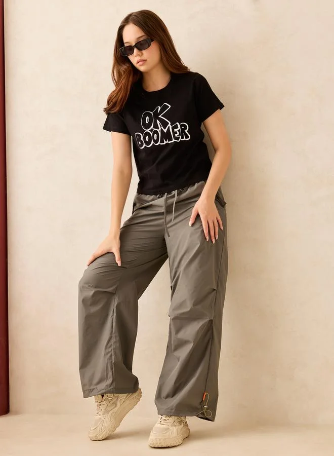 Outzidr  Black Crew Neck Graphic T-Shirt - 100% Cotton for Women | Best Price UAE