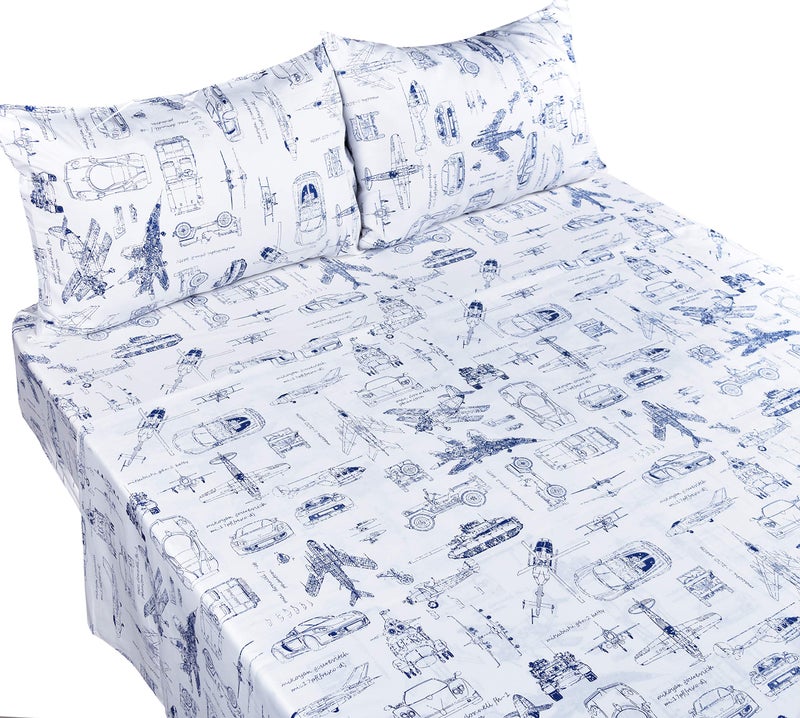J-pinno J-pinno Cars Tank Helicopter Aircraft Military Transport Vehicles Sheet Set Full for Kids Boy Children 100% Cotton  Flat Sheet + Fitted Sheet + Two Pillowcase Bedding Set Full - Image 2