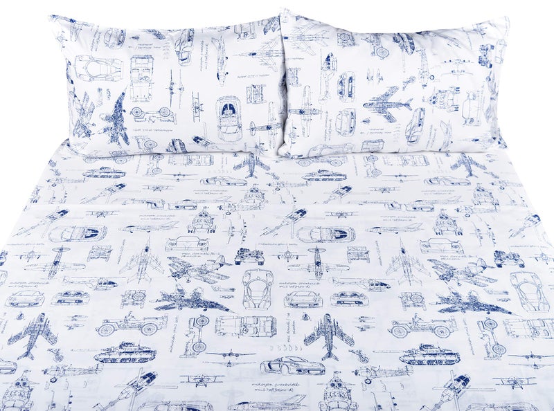 J-pinno J-pinno Cars Tank Helicopter Aircraft Military Transport Vehicles Sheet Set Full for Kids Boy Children 100% Cotton  Flat Sheet + Fitted Sheet + Two Pillowcase Bedding Set Full - Image 3