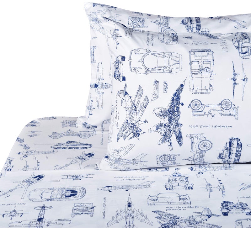 J-pinno J-pinno Cars Tank Helicopter Aircraft Military Transport Vehicles Sheet Set Full for Kids Boy Children 100% Cotton  Flat Sheet + Fitted Sheet + Two Pillowcase Bedding Set Full - Image 1