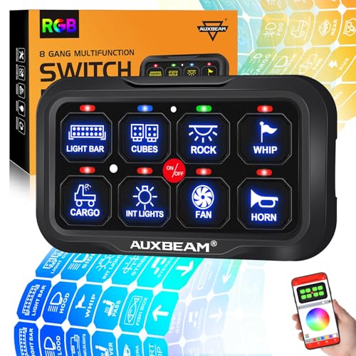 Auxbeam 8 Gang Switch Panel AR-820 Bluetooth RGB Switch Pod Automatic Dimmable Multifunction Switch w/Toggle Momentary Pulsed Control Panel for UTV ATV Truck Car RV Boat Waterproof 2 Years Warranty - Image 1