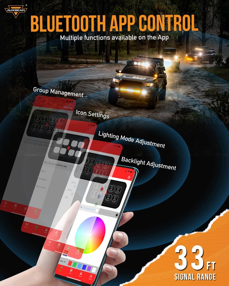 Auxbeam 8 Gang Switch Panel AR-820 Bluetooth RGB Switch Pod Automatic Dimmable Multifunction Switch w/Toggle Momentary Pulsed Control Panel for UTV ATV Truck Car RV Boat Waterproof 2 Years Warranty - Image 4