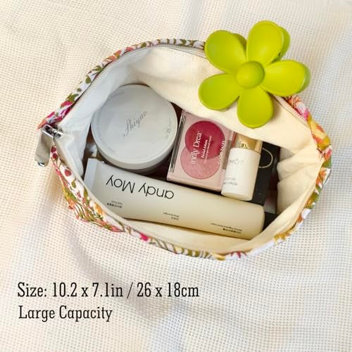 STARDW Aesthetic Floral Makeup Bag Cute Small Cosmetic Bags for Women Girls, Travel Toiletry Bag Large Capacity Zipper Makeup Pouch, Purse Organizer Pouches - Image 4
