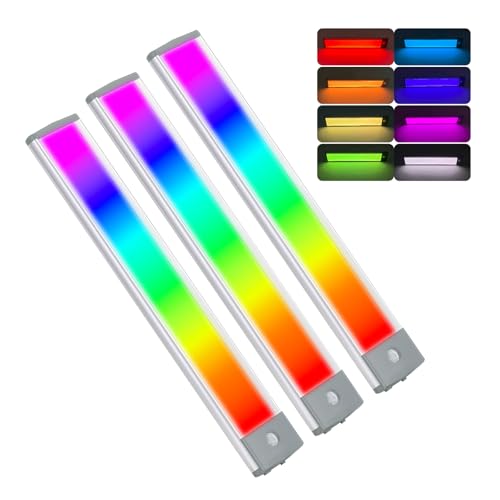 LEPOTEC Motion Sensor Cabinet LightingRGB LED Closet Lights Wireless USB Charging Cupboard Night Lights Bar for Under CounterKitchenBedroom Home Decoration Wedding Christmas3 Packs - Image 1