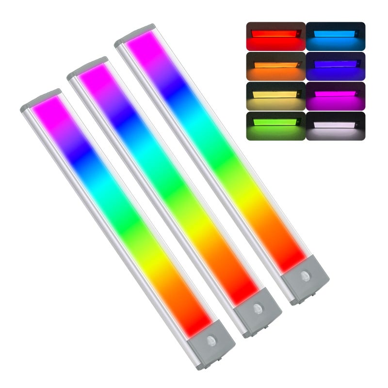 LEPOTEC Motion Sensor Cabinet LightingRGB LED Closet Lights Wireless USB Charging Cupboard Night Lights Bar for Under CounterKitchenBedroom Home Decoration Wedding Christmas3 Packs - Image 2