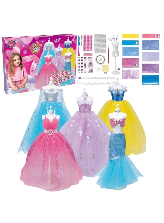Home Smart Home Smart Princess Costumes Design Craft set for girls 5 Princess dresses in a set with ribbons,Vermicelli yarn, Vermicelli bead double side tape, silver bead, snowflake pieces, vanishing pen personal stand and lace perfect for gift.  - Image 1