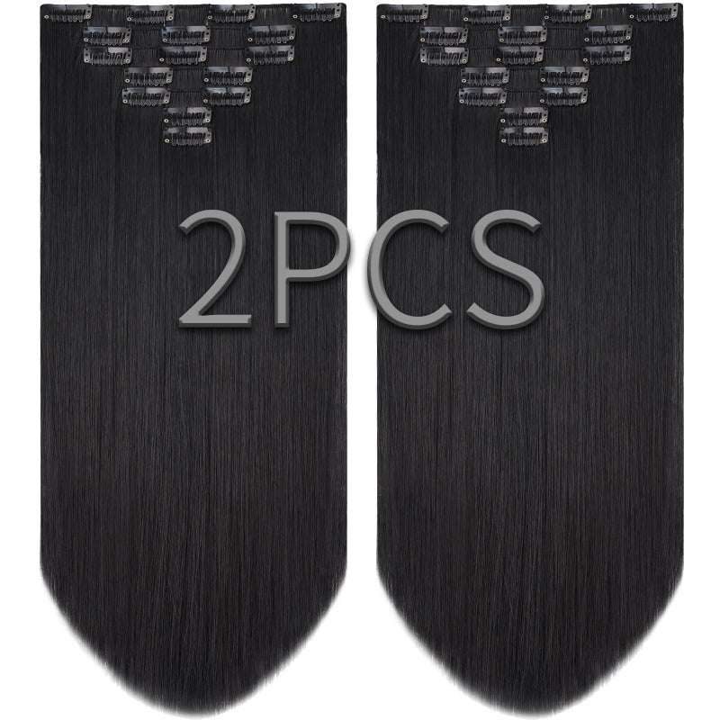SYXLCYGG Straight Hair Extension Black Clip Extensions 2pcs Synthetic 22 5 OZ Hair Piece Women Fluffy Tangled Girl Real
