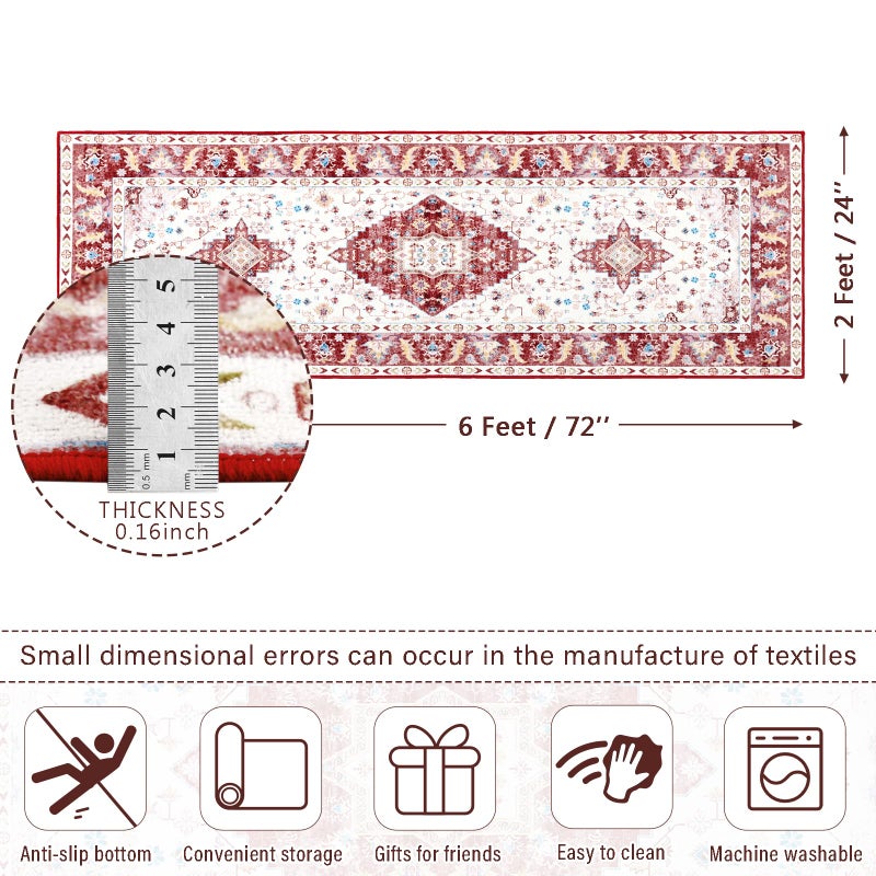 Amearea عتيق التصميم السجاد عداء لغرفة المعيشة 2x6 مجموعة الأزهار القابلة للغسل - Image 1