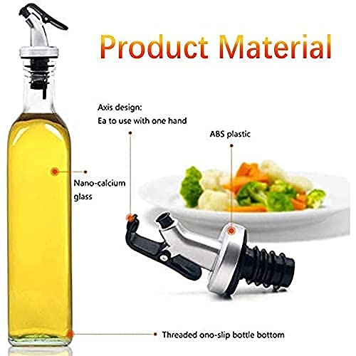 NOBILEA Glass Oil Dispenser Bottle for Kitchen Stainless Steel LeakProof Cork Transparent Oil Pourer and Holder 500ml Pack of 4 - Image 3