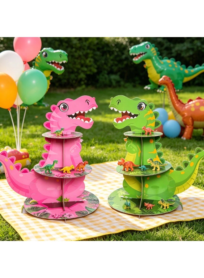 Dinosaur Cupcakes Stand, Funny 3 Tier Dinosaur Party Stand Cute Small Cake Stand for Birthday Supplies Decor(Green) - Image 4