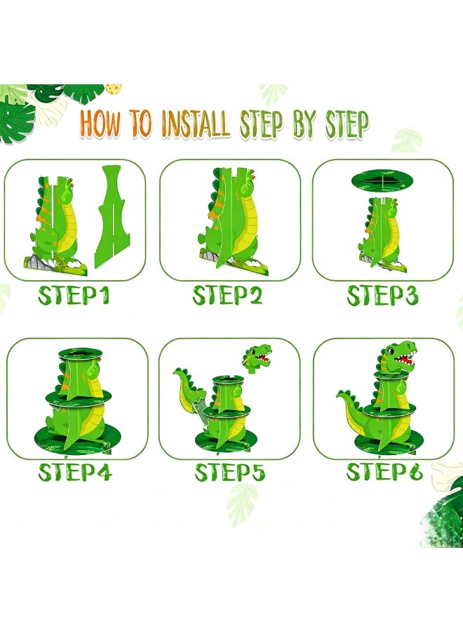 Dinosaur Cupcakes Stand, Funny 3 Tier Dinosaur Party Stand Cute Small Cake Stand for Birthday Supplies Decor(Green) - Image 2