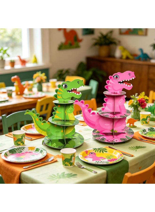 Dinosaur Cupcakes Stand, Funny 3 Tier Dinosaur Party Stand Cute Small Cake Stand for Birthday Supplies Decor(Green) - Image 5