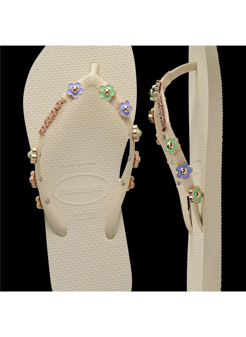 havaianas Slim Stylish Beige Women's Gold Slippers