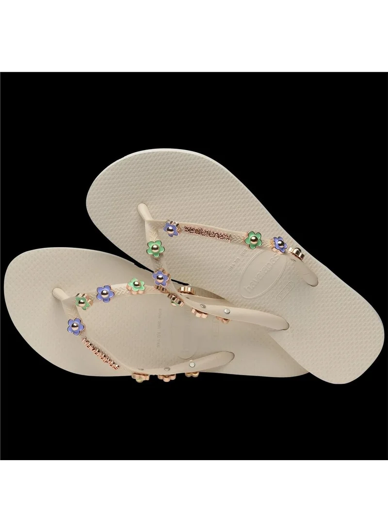 havaianas Slim Stylish Beige Women's Gold Slippers