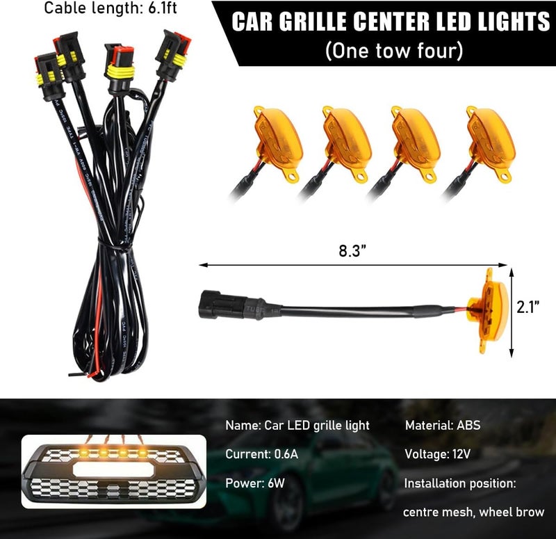 Ohleats 4PCS LED Front Grille Light with Wiring Harness - Waterproof Decorative Lamp for F150 F250 F350 (Yellow) - Image 2
