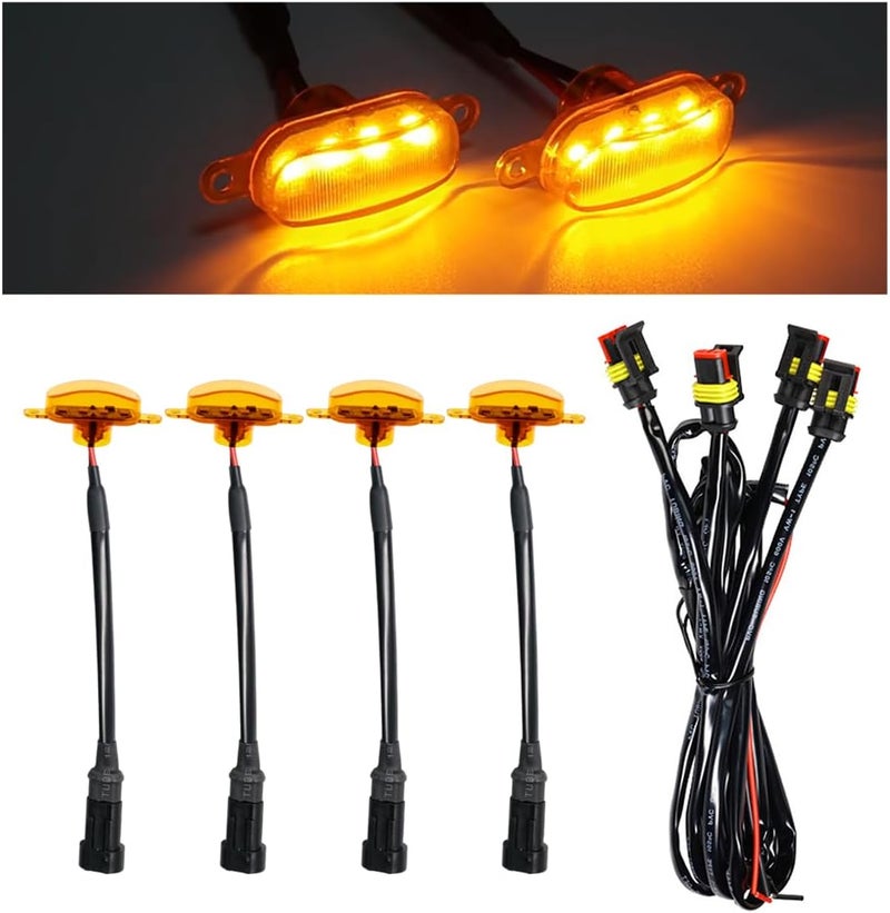 Ohleats 4PCS LED Front Grille Light with Wiring Harness - Waterproof Decorative Lamp for F150 F250 F350 (Yellow) - Image 1