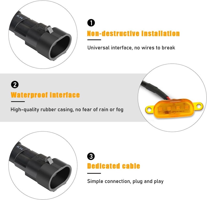 Ohleats 4PCS LED Front Grille Light with Wiring Harness - Waterproof Decorative Lamp for F150 F250 F350 (Yellow) - Image 3