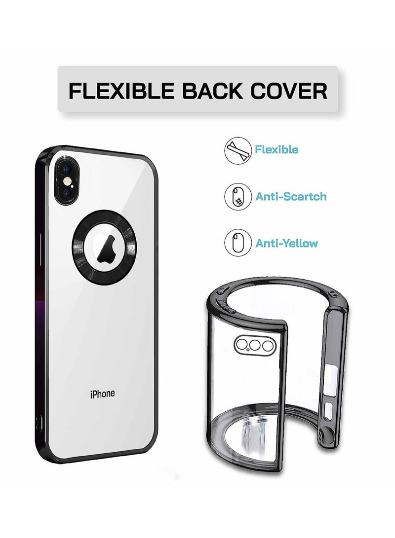مناسبة ل iPhone X / XS Chorme Ring Logo قص تصفيح TPU زجاج عدسة جراب هاتف آيفون X / XS أسود - Image 2