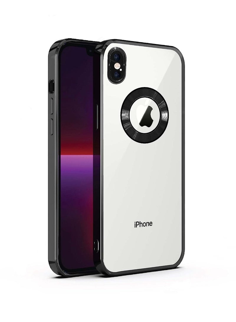 مناسبة ل iPhone X / XS Chorme Ring Logo قص تصفيح TPU زجاج عدسة جراب هاتف آيفون X / XS أسود - Image 1