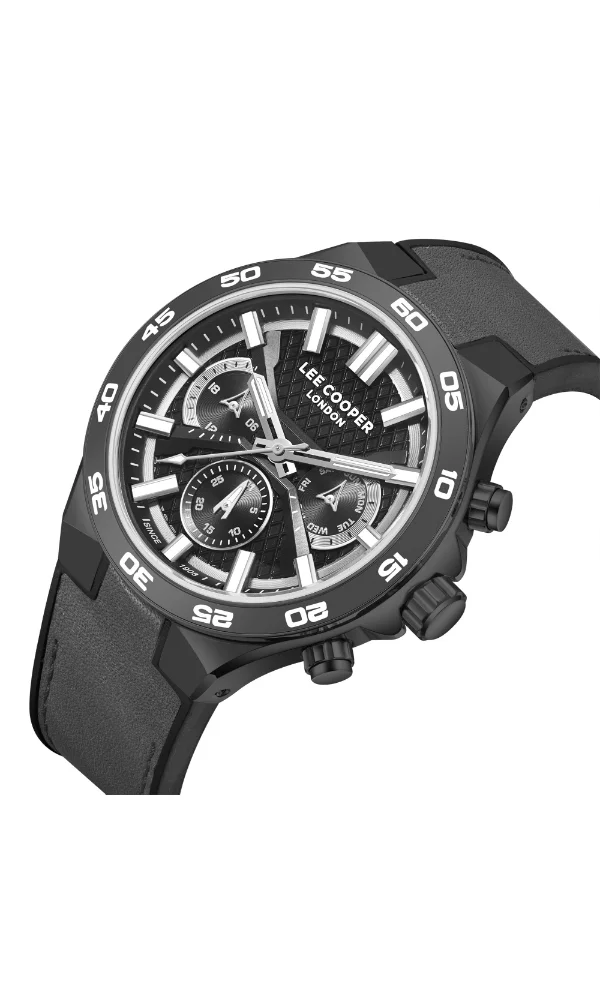 Lee Cooper Men's Multi Function Display Watch With Grey Leather Strap - LC08066.066