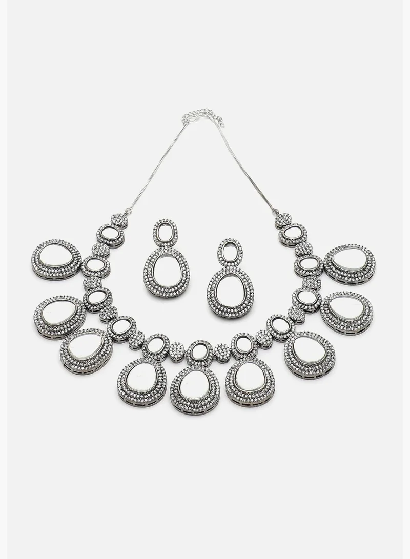 SOHI Silver Plated Designer Stone Necklace and Earring Set