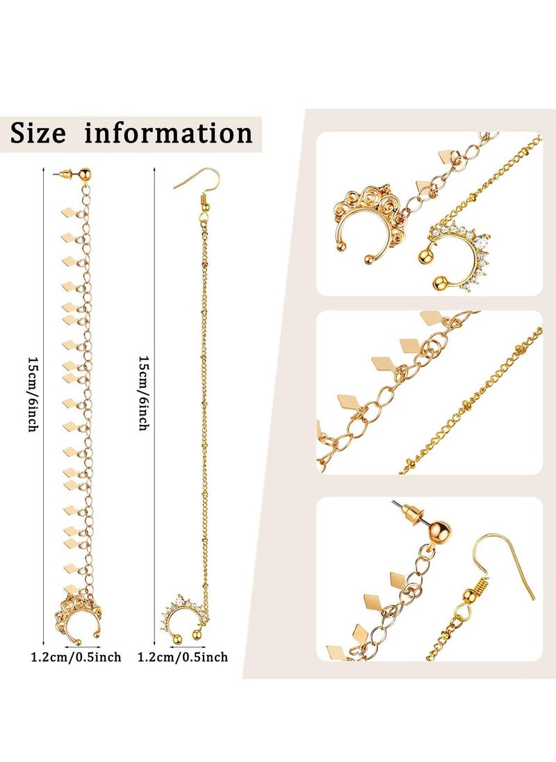 KASTWAVE - Nose Ring Hoop Chain, Fake Diaphragm Ring Non Pierced Nose Ring to Ear Chain with Fringe, Nose Ring Ear Chain All in One Jewelry for Women Girls 4 Pcs, Gold Silver - Image 1