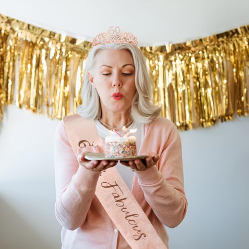 Semato Rose Gold 60th Birthday Tiara and Sash Glitter Kit for Women - Glamorous Celebratory Birthday Crown and Sash - Rhinestone, Alloy, Party Supply Packs - Image 4
