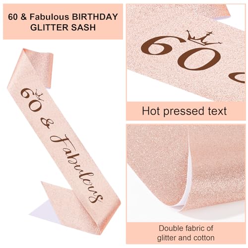 Semato Rose Gold 60th Birthday Tiara and Sash Glitter Kit for Women - Glamorous Celebratory Birthday Crown and Sash - Rhinestone, Alloy, Party Supply Packs - Image 3