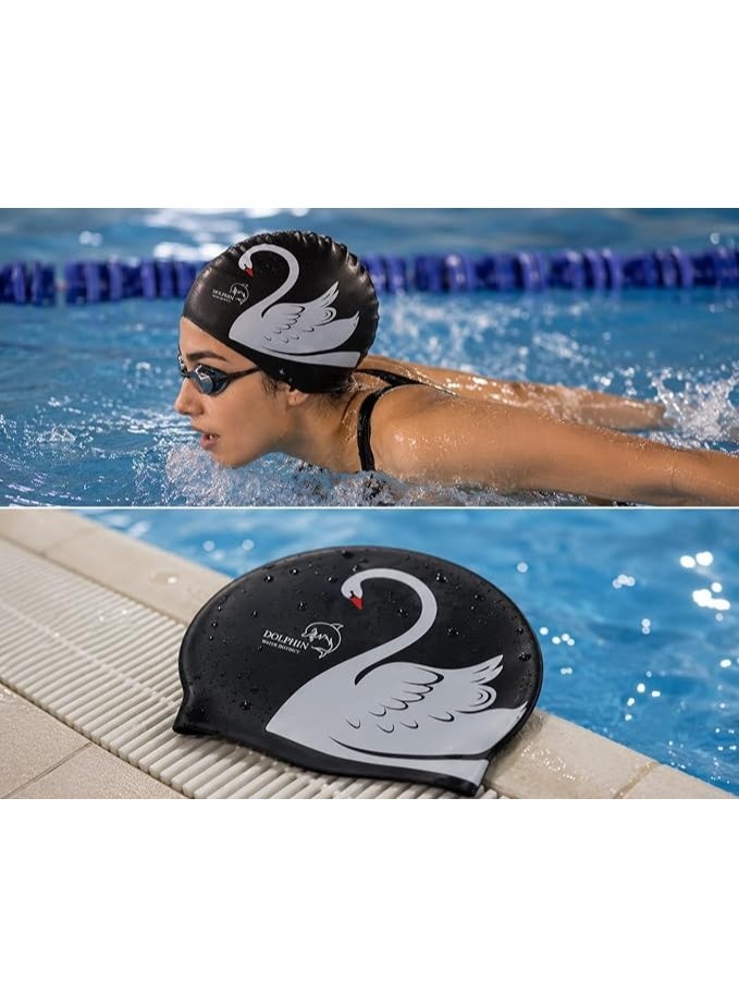 Dolphin Silicone swimming cap for long and curly hair, waterproof, flexible and comfortable, keeps hair dry, suitable for swimming and training - Image 3