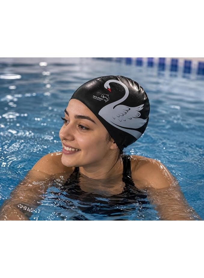 Dolphin Silicone swimming cap for long and curly hair, waterproof, flexible and comfortable, keeps hair dry, suitable for swimming and training - Image 4