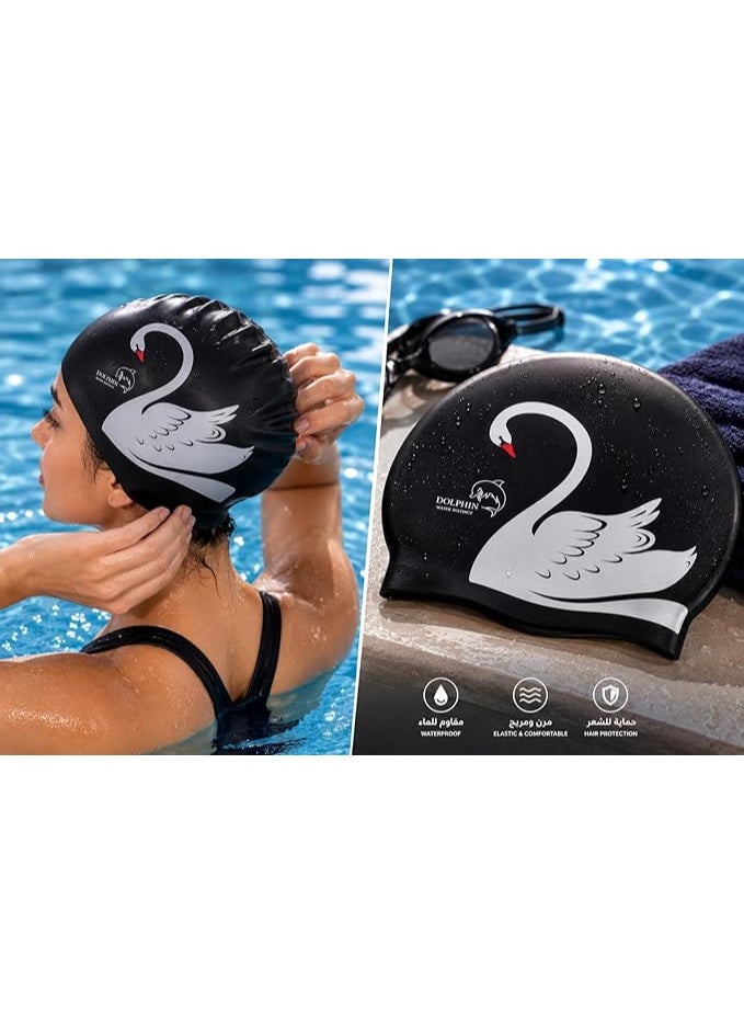 Dolphin Silicone swimming cap for long and curly hair, waterproof, flexible and comfortable, keeps hair dry, suitable for swimming and training - Image 2