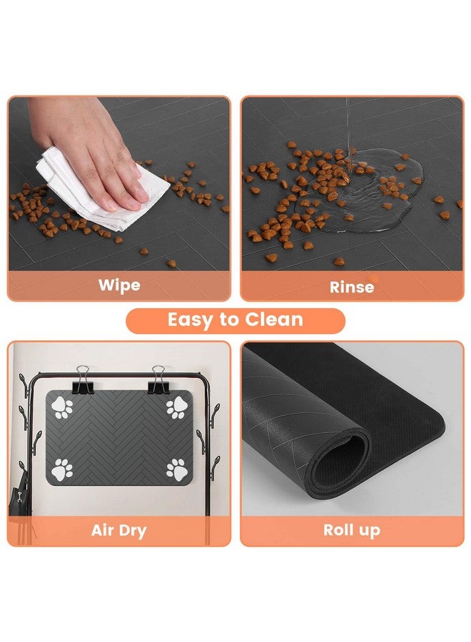 DK177 Pet Feeding Mat-Absorbent Pet Placemat for Food and Water Bowl, with Waterproof Rubber Backing, Quick Dry Water Dispenser Mat for Dog and Cat (17"x27", Striped Dark Gray) - Image 3