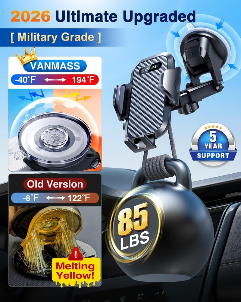 VANMASS 2025 Best Car Phone Holder - Upgraded Suction & Clip, Rotatable Universal Mobile Phone Mount for Dashboard, Windscreen, and Vent - Image 4