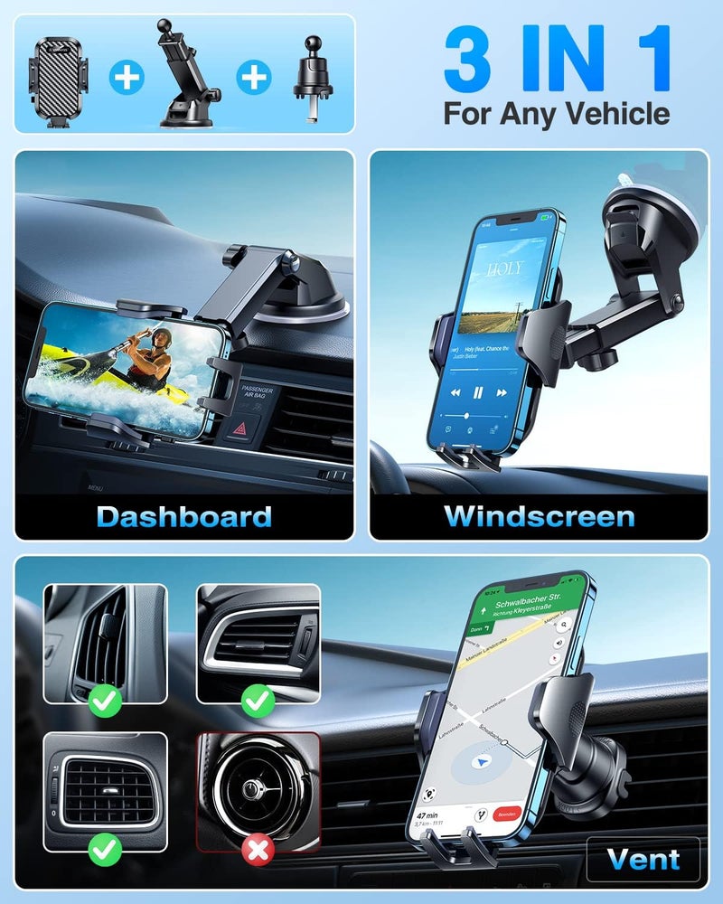 VANMASS 2025 Best Car Phone Holder - Upgraded Suction & Clip, Rotatable Universal Mobile Phone Mount for Dashboard, Windscreen, and Vent - Image 3