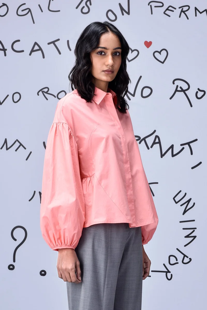 Genes Lecoanet Hemant Gather Heart Relax Fit Shirt- Coral Peach