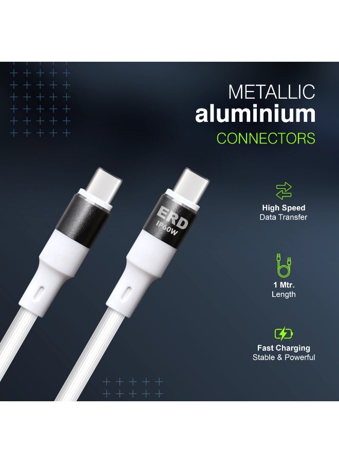 ERD كابل شحن سريع USB-C إلى USB-C 60W ERD UCE-614 متميز [1 متر] | موصلات ألومنيوم معدني ونقل بيانات عالي السرعة | عمر انحناء يزيد عن 15,000 | متوافق مع iPhone 15 و MacBook و iPad و Samsung Galaxy وأجهزة الكمبيوتر المحمولة وجميع أجهزة Type-C (أبيض) - Image 1