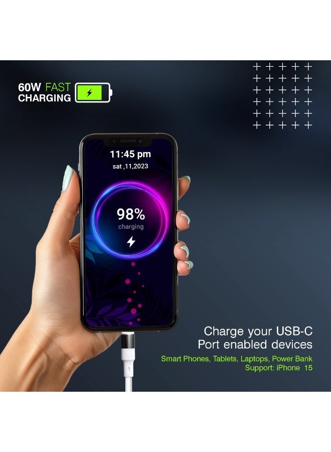 ERD كابل شحن سريع USB-C إلى USB-C 60W ERD UCE-614 متميز [1 متر] | موصلات ألومنيوم معدني ونقل بيانات عالي السرعة | عمر انحناء يزيد عن 15,000 | متوافق مع iPhone 15 و MacBook و iPad و Samsung Galaxy وأجهزة الكمبيوتر المحمولة وجميع أجهزة Type-C (أبيض) - Image 4