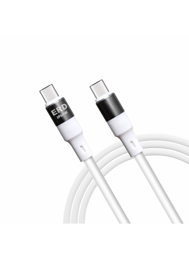 ERD كابل شحن سريع USB-C إلى USB-C 60W ERD UCE-614 متميز [1 متر] | موصلات ألومنيوم معدني ونقل بيانات عالي السرعة | عمر انحناء يزيد عن 15,000 | متوافق مع iPhone 15 و MacBook و iPad و Samsung Galaxy وأجهزة الكمبيوتر المحمولة وجميع أجهزة Type-C (أبيض) - Image 2