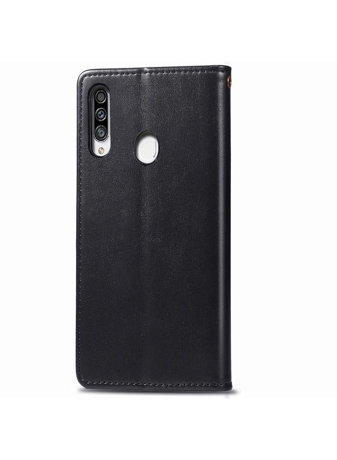 اس-توب جراب لهاتف Galaxy A20S جراب هاتف جلدي بلون سادة مع مشبك وحزام وإطار للصور وفتحة للبطاقات ومحفظة ووظيفة الحامل - Image 4