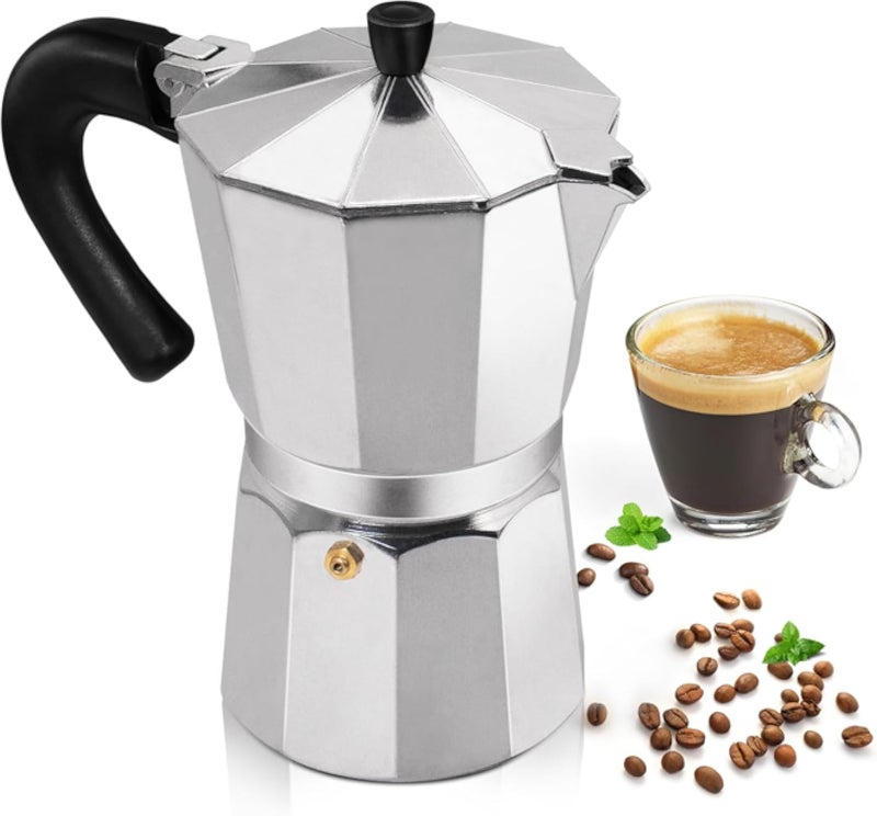 Aluminum 3 Cup 150ml Moka Pot Express Coffee Maker Stovetop Espresso Percolator Coffeemaker Italian Classic Style Brewing Greca Cafe Mocha Machine for Cafeteras Lover Camping Travel and Home Use 5oz