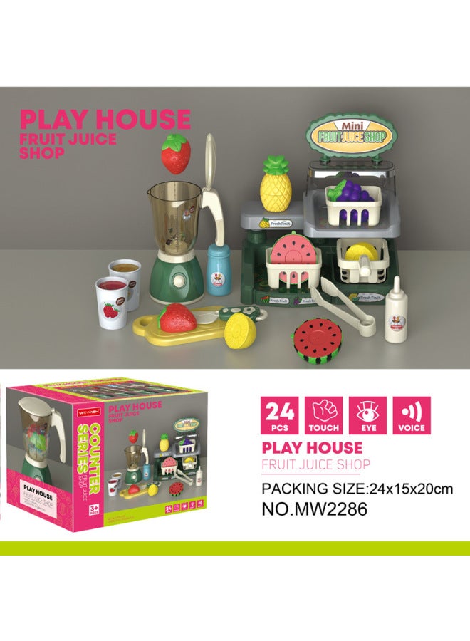 Children's Simulation Ice Cream Pizza Hamburger Juicer Cash Register Coffee Machine Supermarket Shopping Play Toys-Color:2 In 1 Juice Table (sealed Box) 2286  - Image 1