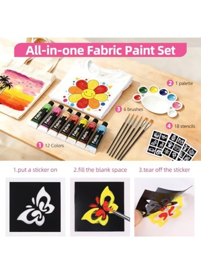 Fabric 12-Color Fabric Paint Set for Clothes, Shoes & Canvas - Permanent Non-Toxic Textile Art Kit - Image 3