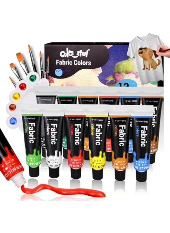 Fabric 12-Color Fabric Paint Set for Clothes, Shoes & Canvas - Permanent Non-Toxic Textile Art Kit - Image 1