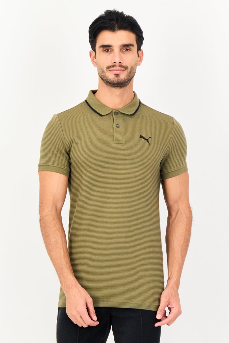PUMA Men Slim Fit Short Sleeve Ottoman Outdoor Polo Shirt, Dark Olive - Image 1
