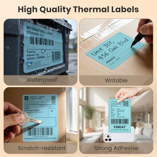 FINDAT 4×6 Inch Shipping Thermal Labels Vinyl Blue Direct Printing Stickers Rectangle Waterproof elf-Adhesive Perforated Mailing Label for UPS Package Business Postage Barcode 250 PCS - Image 5