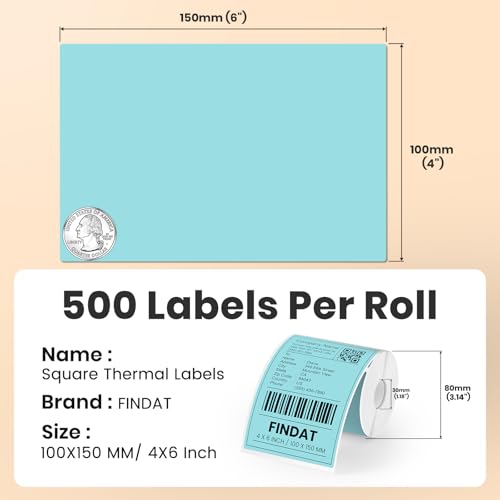 FINDAT 4×6 Inch Shipping Thermal Labels Vinyl Blue Direct Printing Stickers Rectangle Waterproof elf-Adhesive Perforated Mailing Label for UPS Package Business Postage Barcode 250 PCS - Image 2