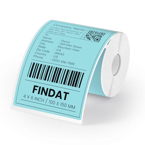 FINDAT 4×6 Inch Shipping Thermal Labels Vinyl Blue Direct Printing Stickers Rectangle Waterproof elf-Adhesive Perforated Mailing Label for UPS Package Business Postage Barcode 250 PCS - Image 1