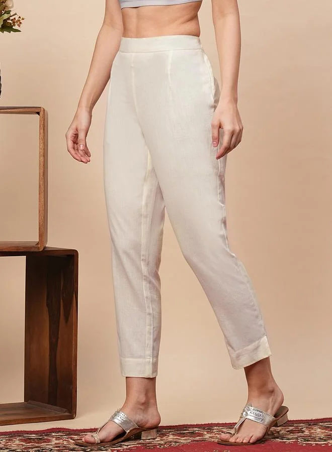 globus Off-White Regular Fit Linen Trousers