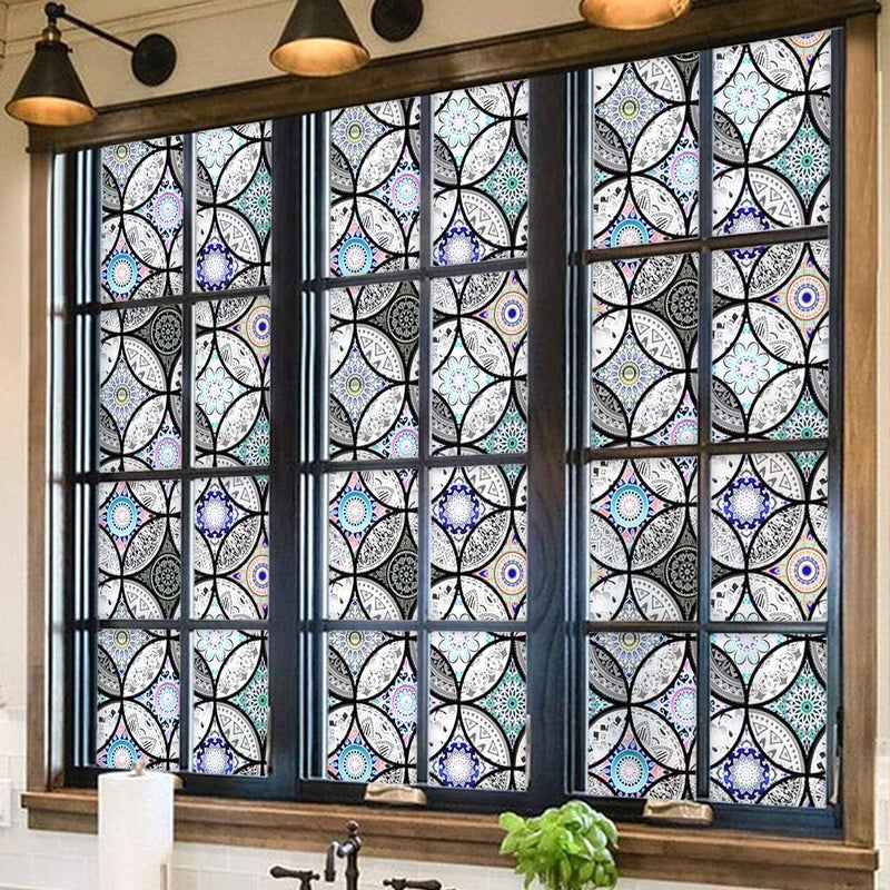 DKTIE Window Film Vinyl Non Adhesive Privacy Film Stained Glass Window Film for Bathroom Shower Door Heat Cotrol Anti UV 44.5x200cm - Image 2
