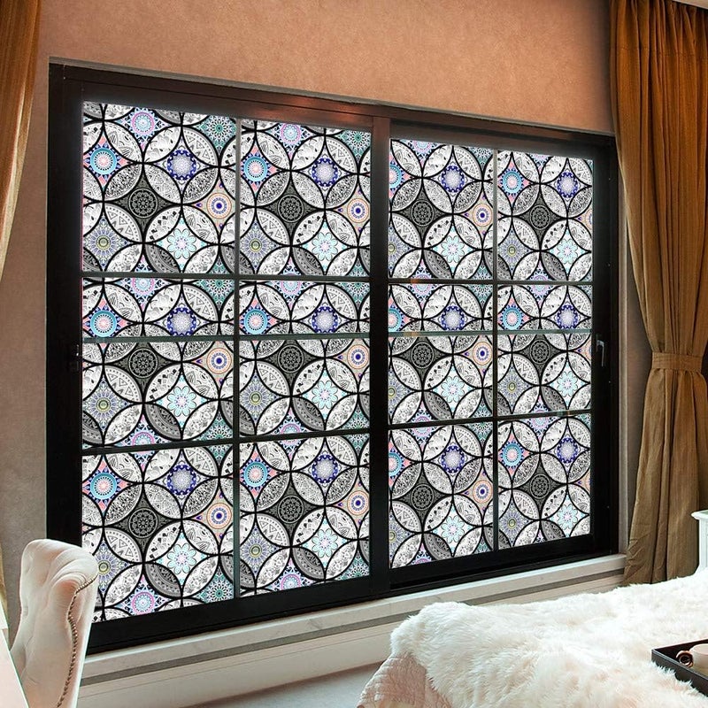 DKTIE Window Film Vinyl Non Adhesive Privacy Film Stained Glass Window Film for Bathroom Shower Door Heat Cotrol Anti UV 44.5x200cm - Image 4